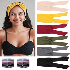 6pcs Pack Women' Adjustable Stretchy Headbands with Elastic Ties - Large Non-Slip Wide Hair Wraps & Turban Headbands Suitable for Sport, Workout, Braids, Dreadlocks, Ponytails - Elastic Hair Bands for Thick Hair, Gym, Everyday Use