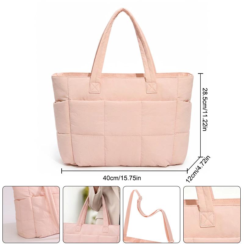 Quilted Laptop Tote Bag for Women, Womens Tote Bag,Work Tote with Luggage Strap, Multi Pocket Travel Shoulder Bag with Adjustable Strap for School Office Daily Commute