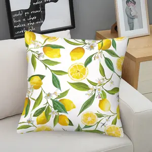 Fresh Lemon Print Throw Pillow, Yellow Citrus Floral Cushion, Summer Accent Pillow, Soft Decorative Square Cushion for Couch Bed Patio, Outdoor Sofa Cushions, 18 x 18 Inch, Includes Pillow Core