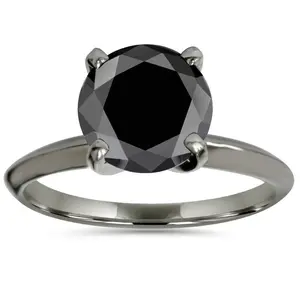 3ct Black Diamond Solitaire Engagement Ring 14K Black Gold