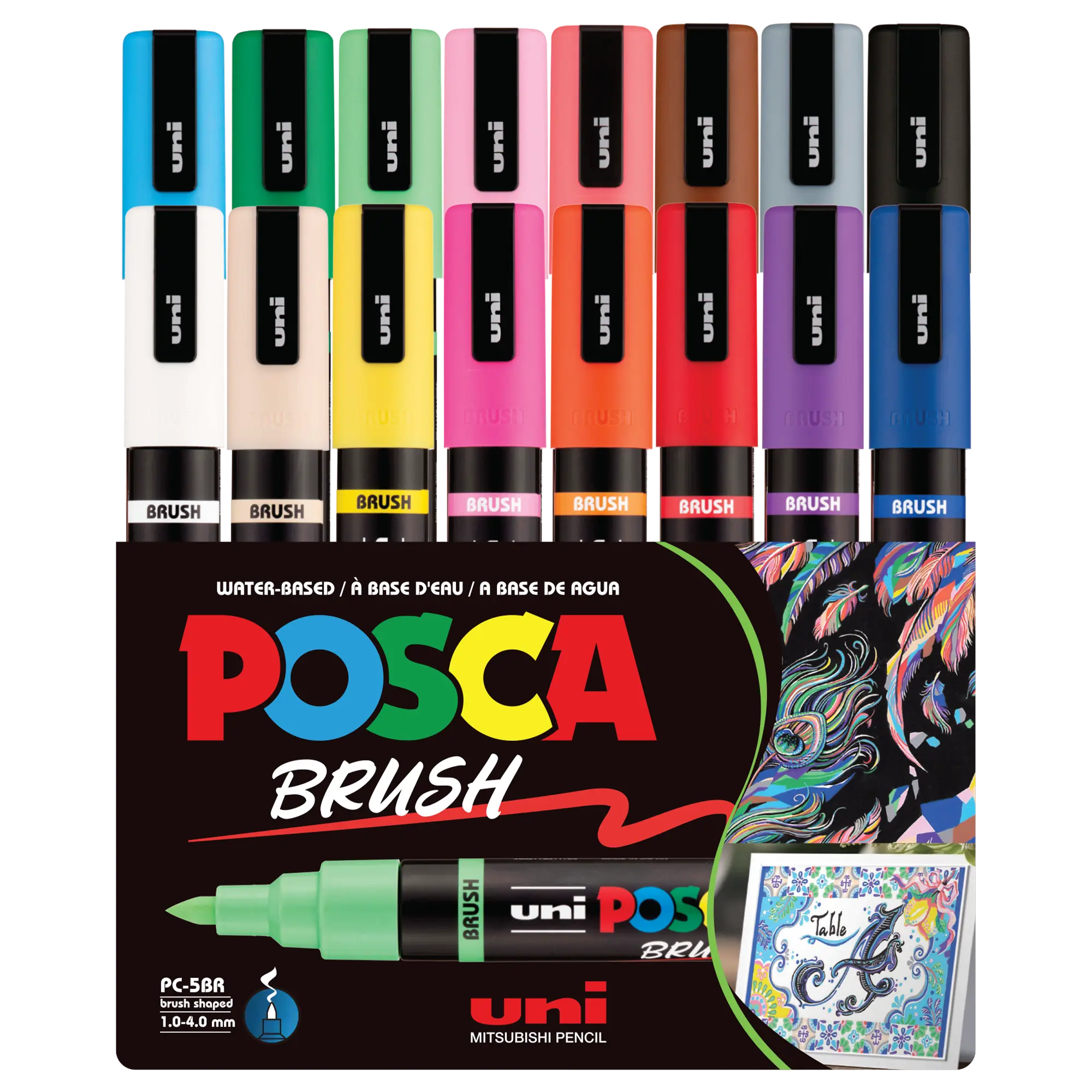 uni® POSCA® PC-5BR, Water-Based Paint Brush Tip Markers (16 Pack)