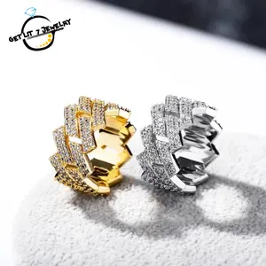 14MM Rhombus Cuban Chain Double Row Zircon Ring | Hip-hop Style | Top Choice for Party Outfits Jewelry | Christmas Gift |