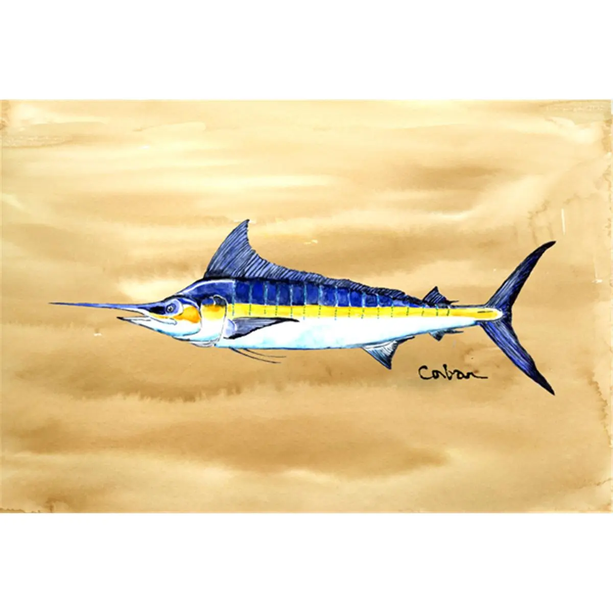 Swordfish On Sandy Beach Washable Fabric Placemat, Kitchen Tableware Accessory