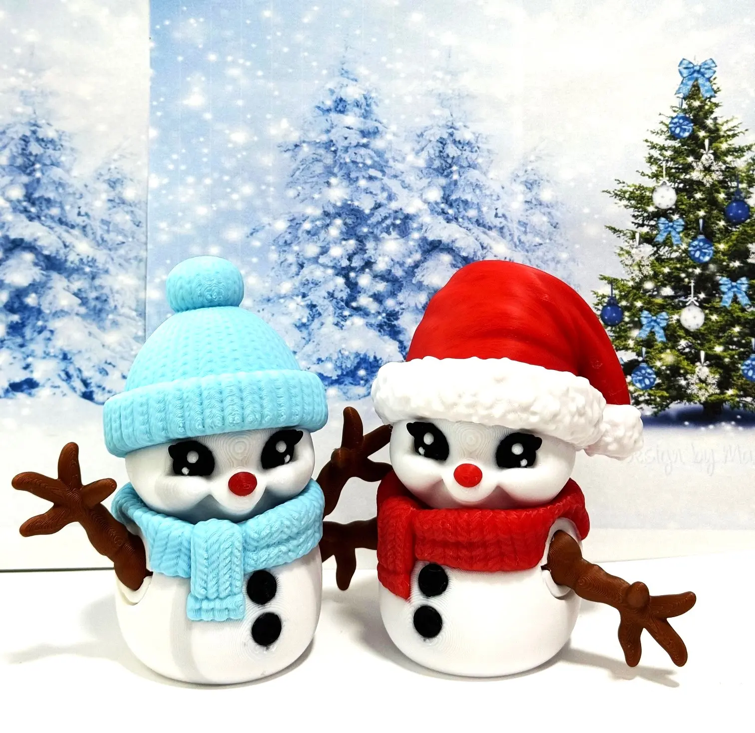 2pcs 3D Printed Snowman, 4.5" Articulated Holiday Christmas Snowman Fidget Toy, Festive Holiday Decor