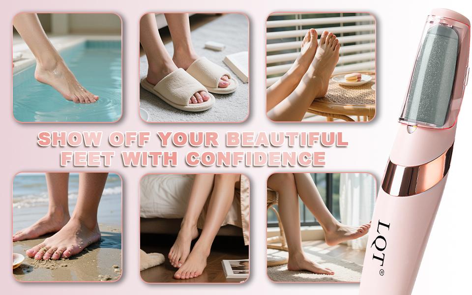 LQT Rechargeable Electric Foot File - Professional Pedicure Tool for Dead Skin, Hard Skin, Cracked Heels, with LED Light & 2 Grinding Heads