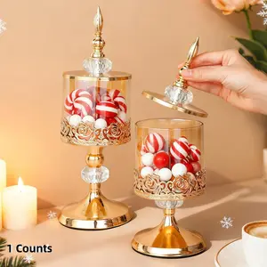 Vintage Clear Food Storage Jar with Lid, Elegant Nuts Candy Containers, Decorative Glass Jar Canister for Home Living Room Coffee Table