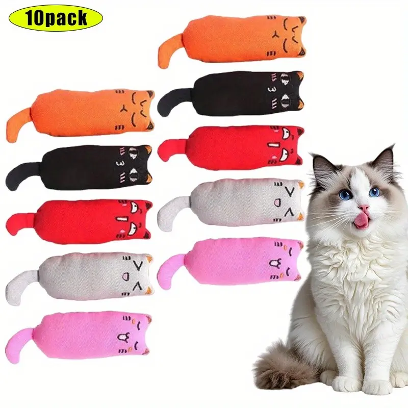Set of 10 Amusing Toys Designed for Interactive Play, Durable Enough for Biting, Suitable for Indoor Use, Featuring Cartoon Designs for Cats to Chew on