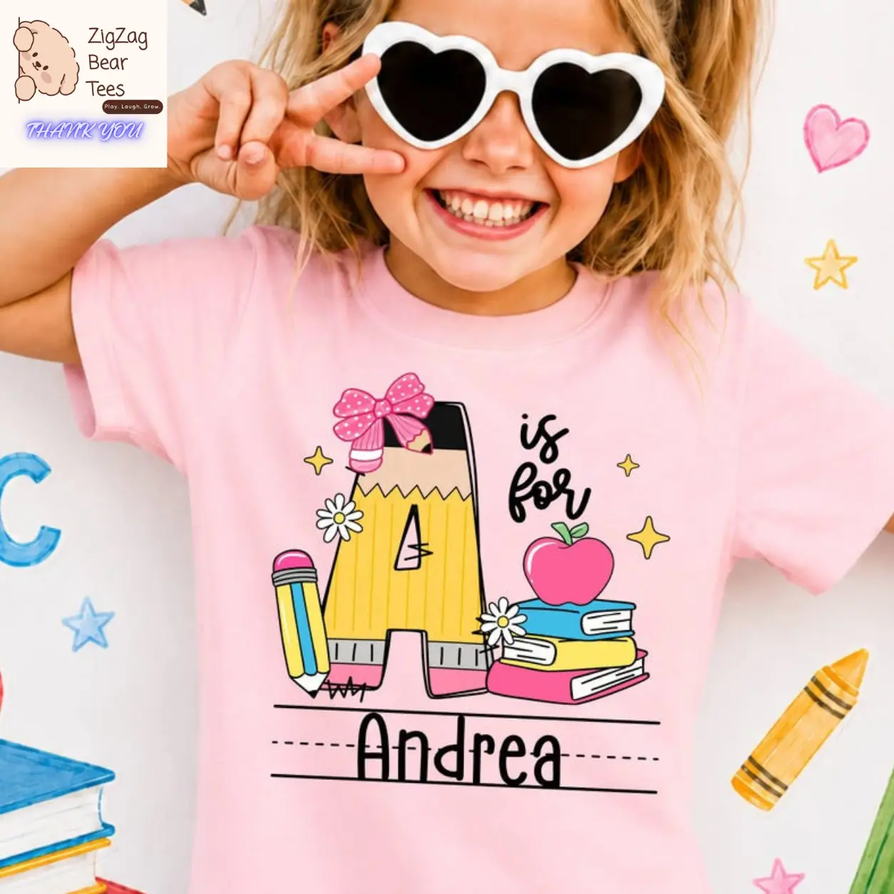(Dm or Note) Personalized Alphabet Name Letter Shirt, Custom Kids Name School Shirt, Pencil Name Back to School Shirt, Toddler First Day of School Tee