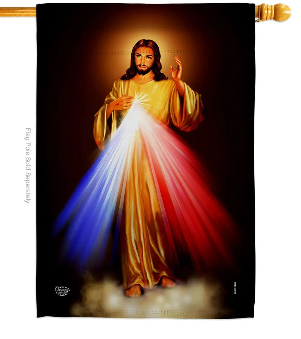 Ornament Collection H192159-BO Double-Sided Hanging Jesus Divine Misericordia Religious Faith Garden Decorative House Flag, Multi-Color (Home Improvement Garden Supply)