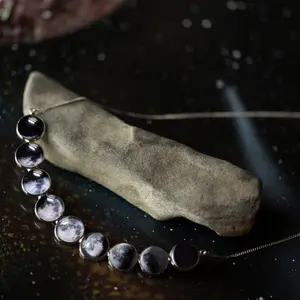 Yugen Handmade Curved Moon Phase Necklace in Silver