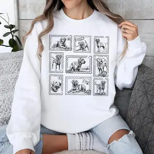 Vintage Labrador Retriever Postage Stamp Sweatshirt, Retro Lab Lover Graphic Crewneck, Minimalist Dog Breeds Stamp Art Pullover, Soft Cozy Fleece Lab Mom Jumper