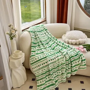 St Patricks Day Lucky Spring Green Clover Shamrock Irish Printed Flannel Throw Blanket for Cozy Home Decor