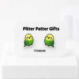Parakeet Budgie Earrings, Kawaii Jewelry Studs, Lightweight Acrylic