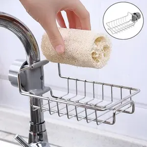 Adjustable Shower Rack Tension Rod Rust-proof Stainless Steel Removable Basket with Loofah Easy Storage & Cleaning for Small Utensils