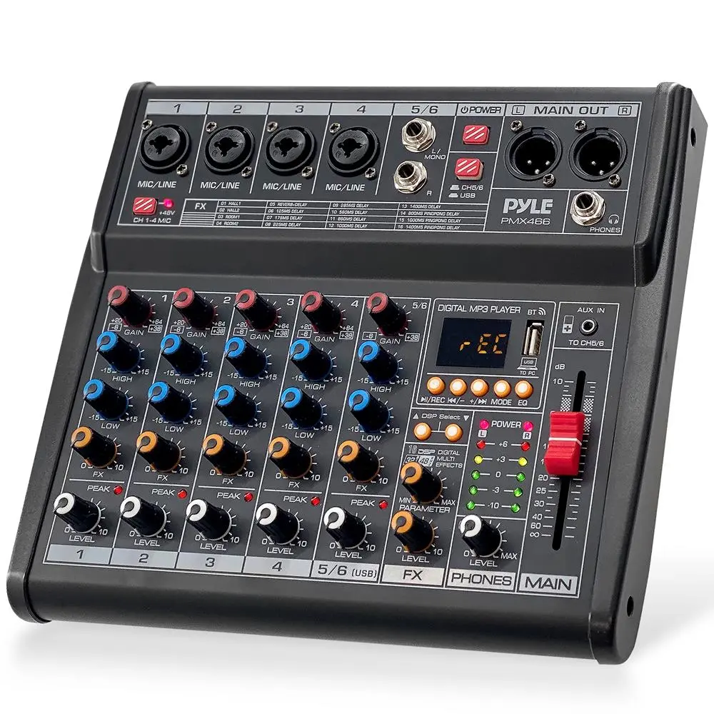 6 Channel Bluetooth DJ Mixer with USB Interface | Audio  Mixing Console with 16 Effects, XLR Inputs, Phantom Power & EQ Controls - Perfect for DJ, Studio Recording, Podcast & Live Sound