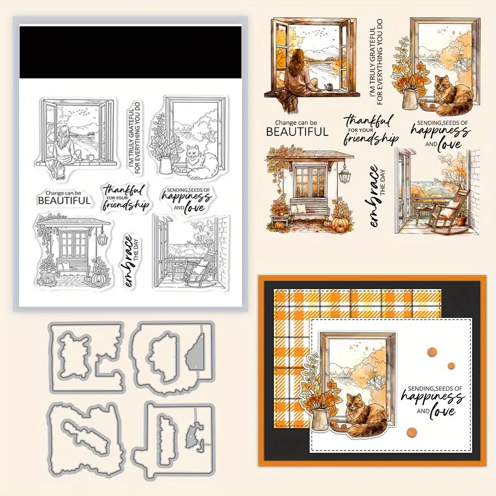 Various Scenes with Warm And Romantic Atmosphere In Autumn Clear Stamps And Cutting Dies for DIY Crafting Scrapbooking Supplies Photo Album Decorative Paper Card Making Photo Album Decorations Making Paper Card Craft Art Handmade Gift Blessing Birthday Th