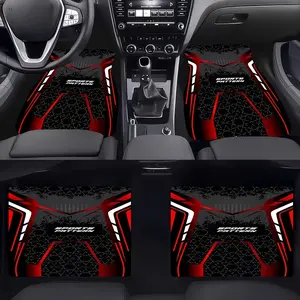 4pcs Set of Sports-pattern Car Floor Mats, Featuring a Futuristic Design with Black and White Geometry and Red Accents, Perfectly Fitting Car Interiors, Sporting Aesthetics, Easy to Clean, Wear-resistant, Suitable for Universal Vehicle Models.