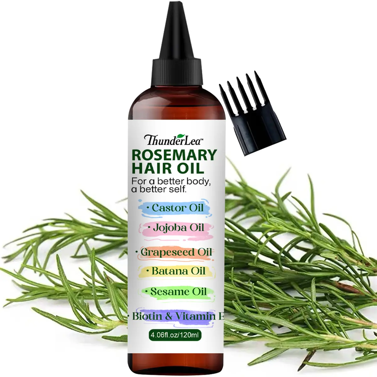 Rosemary Hair Oil, Promotes Healthy Hair Regrowth, Thicker Stronger Hair & Strong Roots, Contains Biotin & Vitamin E, Made with Pure Rosemary, Castor, Jojoba Oils