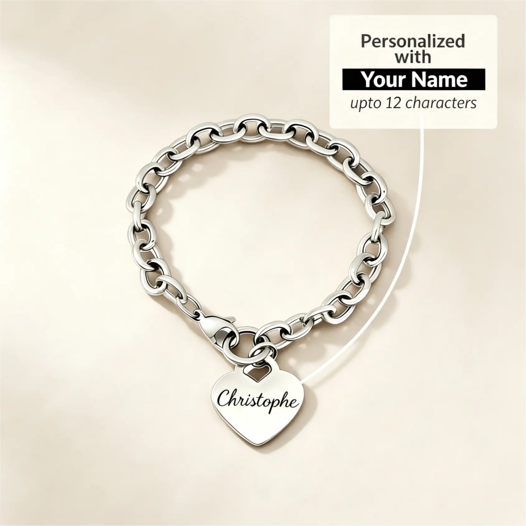 Personalized Engraved Heart Bracelet, Custom Name Stainless Steel Bracelet, Waterproof Tarnish Free Minimalist Jewelry Gift for Men Women Him Her CUSTOM / MADE TO ORDER