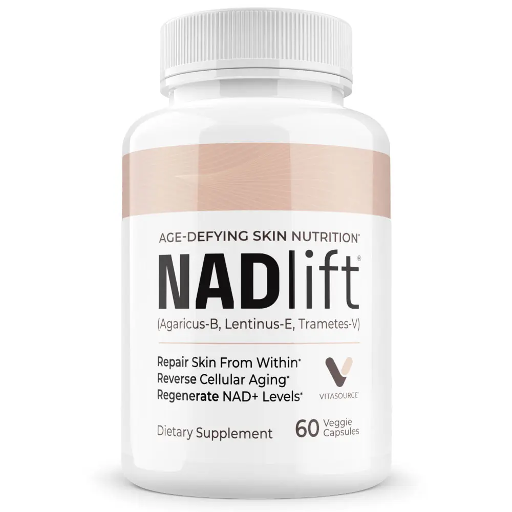 Nadlift Anti-Aging Skin Nutrition, Reduce Fine Lines & Wrinkles, Bioactive Mushroom Fruiting Body Extracts, 60 Capsules - Vitasource
