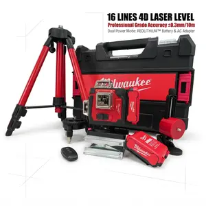 Milwaukee 16‑Line Self‑Leveling Cordless Green Laser Level ±0.3mm/10m for Tiling and Framing – Dual Power (M12 Battery or AC) – Magnetic Fine Adjust Base – 1.5kg Portable – Complete Kit with Battery & Charger job site tool