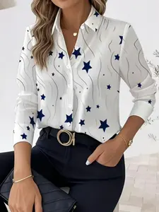 Women's Elegant Printed Blouse, Long Sleeve Casual Shirt, Perfect for All Seasons, Stylish Ladies' Top for Daily Wear