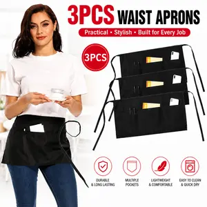 Water-Resistant Fabric Pocket Aprons - 3-Pack, 3 Pockets, Adjustable Strap, 1 Size, Multifunctional Protective Aprons for Waitress Servers, Kitchen Cooking, Home Supplies