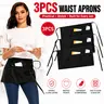 3-Pack Geometric Waist Aprons with Pockets - Adjustable Tie Straps, Soft Gentle Fabric, Reusable Waterproof Washable, Easy Care All Purpose Cleaning Fabric Aprons for Waitress Servers, Kitchen Cooking, Waist Apron With Pockets