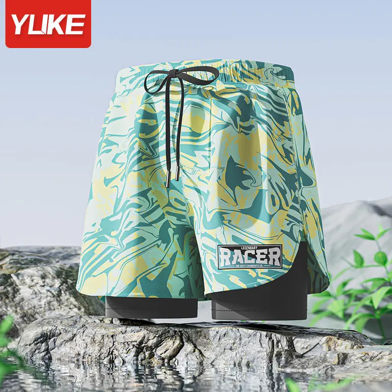 Adult double-layer swimming trunks men's flat-angle five-point swimsuit anti-embarrassment new professional beach adult swimming equipment one piece Adult double-layer swimming trunks men's flat-angle five-point swimsuit anti-embarrassment new professional beach adult swimming equipment one piece