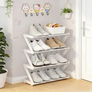 Durable 4 Layer Z-Shaped Shoe Rack, Plastic and Metal Independent Storage Shelf, Easy Installation Floor Standing Organizer