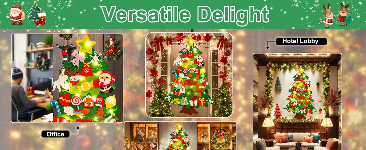 DIY Felt Christmas Tree Kit with 34pcs Detachable Ornaments & 5M LED Lights for Kids - 3.3 FT Wall Hanging Xmas Decorations Craft Kits