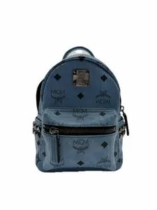 Pre-owned MCM Coated Canvas Mini Bags Visetos Side Stud X Mini Stark Bebe Boo Backpack Blue 116 2600038793431