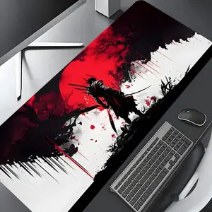 Samurai Katana Pattern Mouse Pad, Rectangle Gaming Mouse Pad, Non-slip Rubber Base Keyboard Mat for Home Office