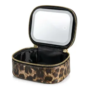 Small Lighted Makeup Bag with Mirror, 3 Levels Brightness Travel Cosmetic Train Case Portable Toiletry Storage Organizer for Women Girls