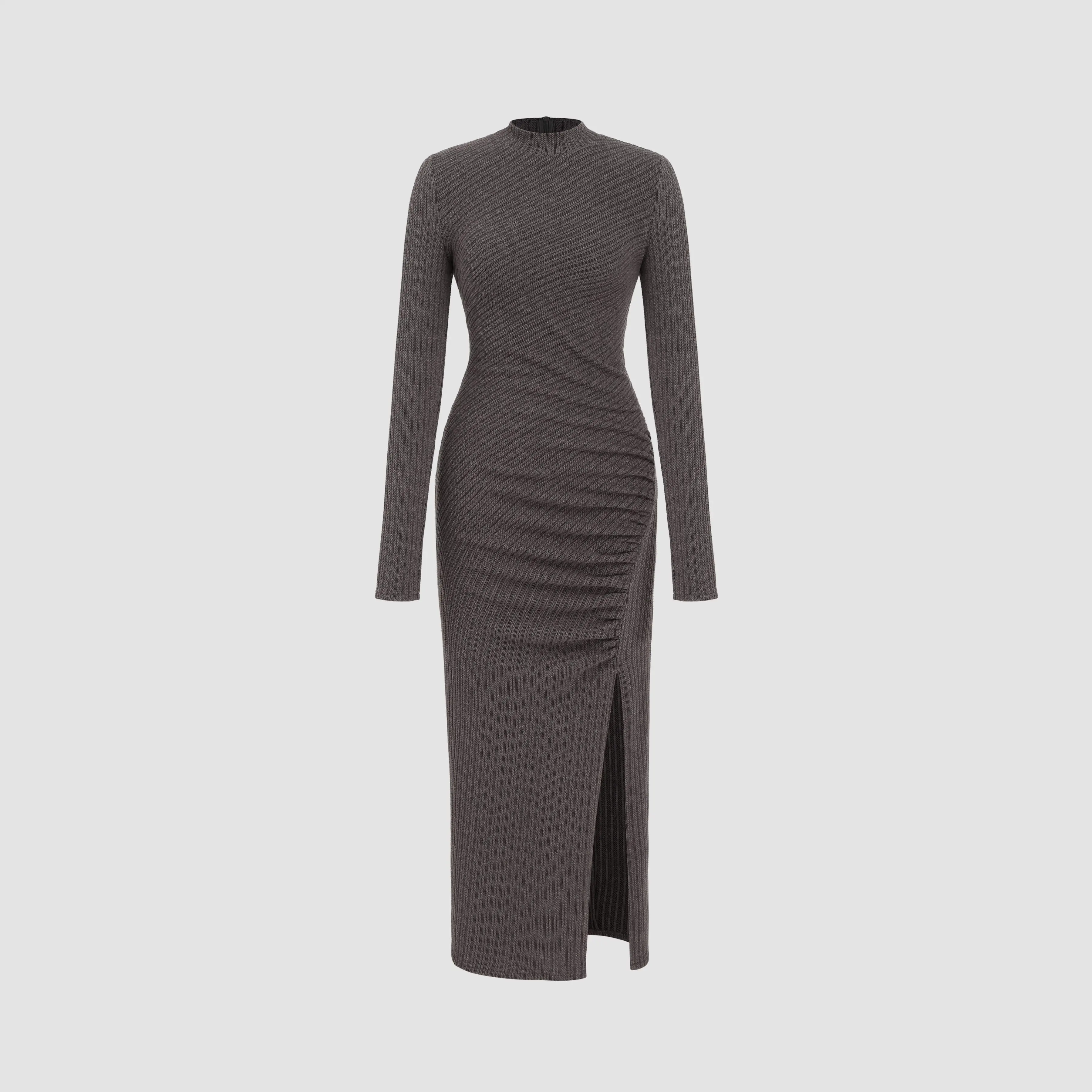 Cider [size 0-10] Rib Knit Stand Collar Asymmetrical Split Midi Dress