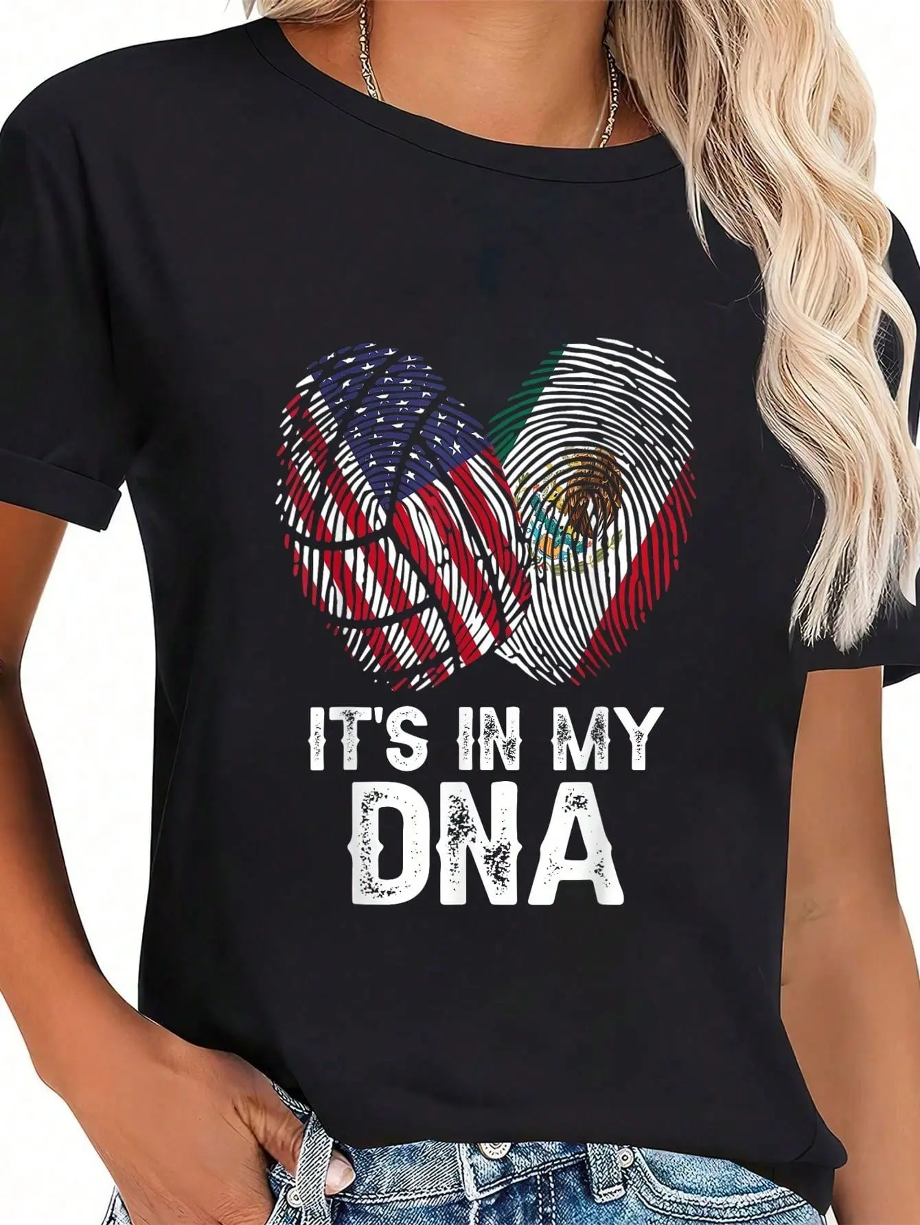Women's 100% Cotton Round Neck Short Sleeve Casual Vintage Graphic T-Shirt - Mexico In My DNA Heart, Proud Mexican American Root Pride Summer Top