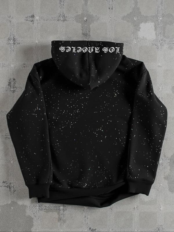 Men's Hooded Sweatshirt, Dark Gothic Cross Element Hooded Sweatshirt, Starry Sky Dyeing Process Pullover, Kangaroo Pocket,  Casual Regular Loose Drawstring Hooded Sweatshirt, Suitable For Daily Vacation Outdoor Wear, Fall Outfits & Winter Outfits
