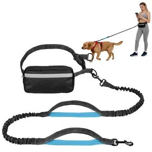 Hands-Free Waist Belt Dog Leash for Running & Hiking – Dual Bungee Leash with Tangle-Free Design, Adjustable Belt, Storage Pouch & Reflective Strip for Two Dogs