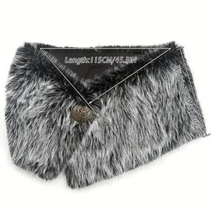 [Grey Fur Shawl for LARP Costume] Women Viking Faux Fur Shawl and Wrap Fur Stole with Medieval Brooch Fur Collar for LARP GoT Warrior Costume (Grey)