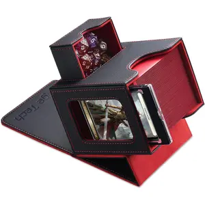 Card Deck Box for MTG Commander - Patented Design, Commander Display, Fits 100 Double-Sleeved Cards, 35pt Card Brick & Dice Tray - Black/Red