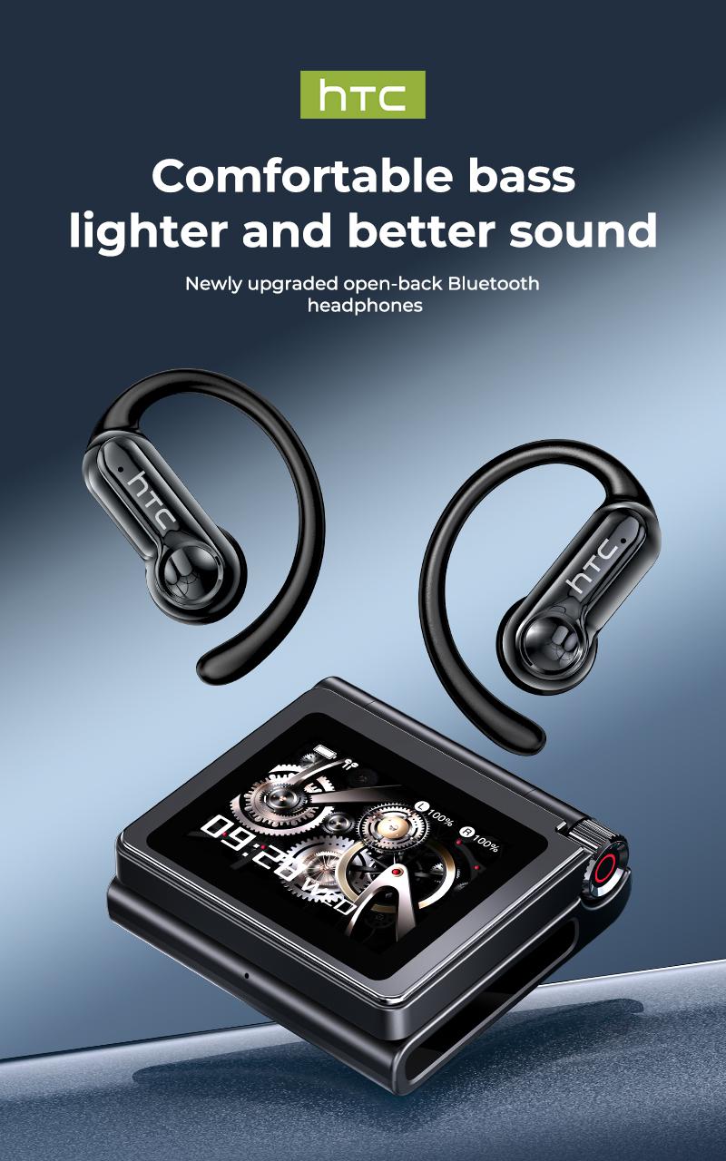 HTC Sports Earphones+ with Full-Color Smart Screen — Noise Cancellation, Brand-New Bluetooth 6.0, 35+ Hour Playtime, Ideal for Office, Sports, Study, and Audio Calls, Gifts for Men and Women