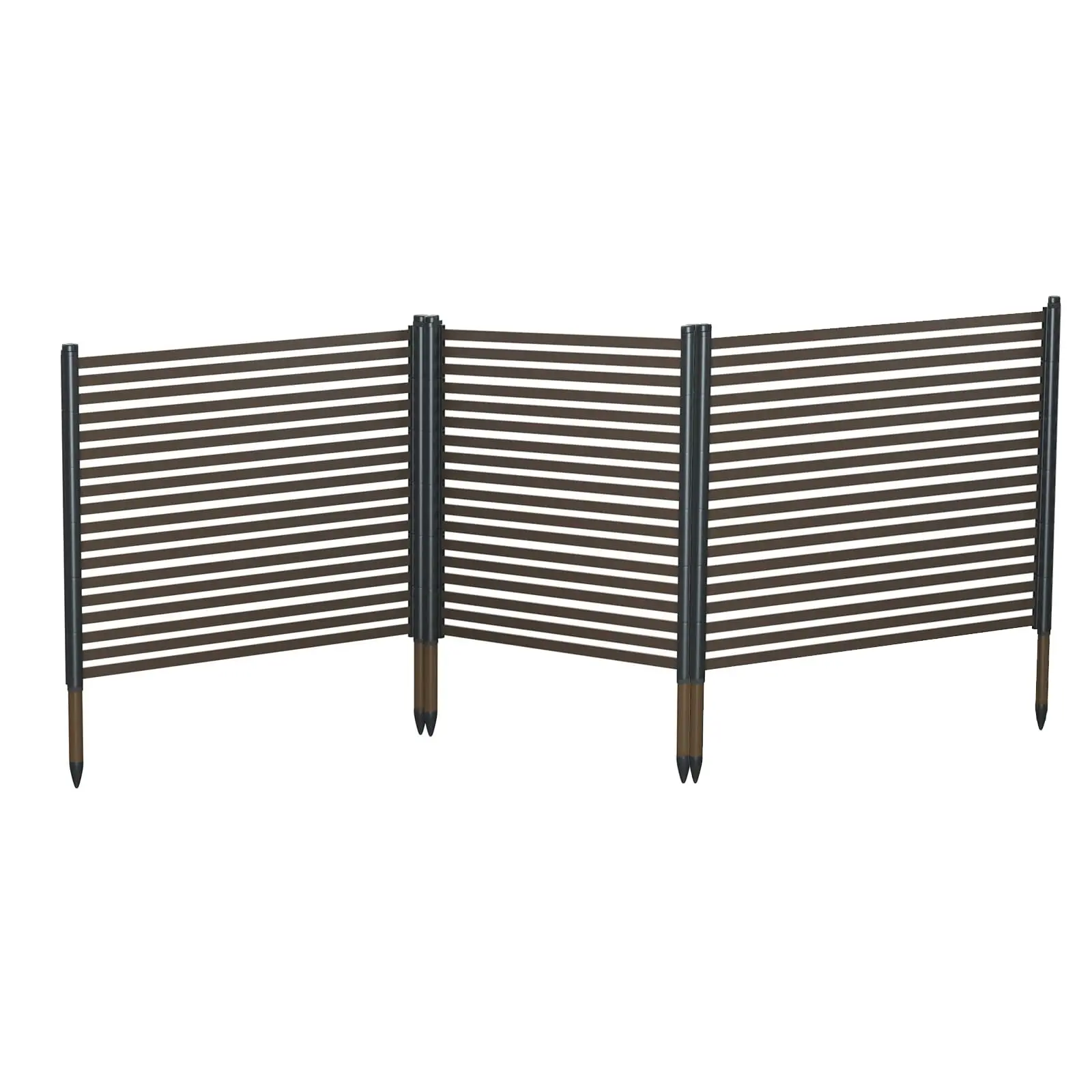 Modern 3-Panel Metal & PE Rustproof Garden Fence Set - 106.3" Long No-Dig Privacy Screen, Easy Assembly with Ground Spikes for Flower Beds, Backyard Pet Enclosures