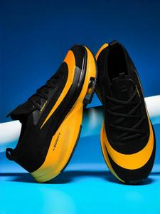 large size women's couple outdoor high-end running shoes, simple fashion style, digital + striped print lace-up sneakers, breathable flyknit comfort, air cushion sole