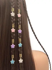 8pcs Flower Decor Hair Clip Set, Flower Hair Clips, Dreadlocks Bead Hair Braid Rings, Metal Cuff Accessories for Parties & Festivals