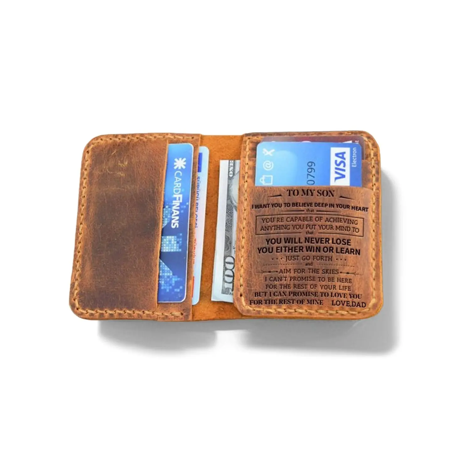 Mum&Dad To Son -You Will Never Lose- Leather Bifold Wallet-2026 Christmas gift for my son-The Christmas gift that mom&dad gave to her son-Black Friday-Cyber Monday Deals