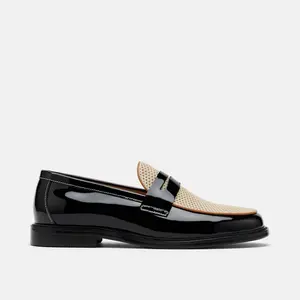 Calum Black/White Leather Penny Loafers