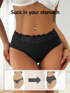 4/8/12-Pack/Set Mid-Rise Panties for Women，Soft and Comfortable Women's Briefs,Romantic Lace Trim Underwear Breathable Everyday 1331 Knit Womenswear Pieces Polyester thong underwear for women panties period underwear thong panties thongs