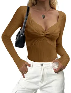 ZEAGOO DealsForYouDays Sweaters for Women Fall Long Sleeve V Neck Sexy Ribbed Knit Sweater Slim Fit Solid Basic Casual Tops