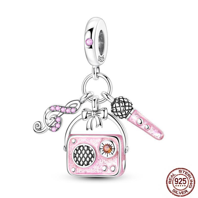 Pink series Charms Plata De Ley 925 Original Heart Pet Cat Dog Bow Handbag luggage Charm Beads Fits Bracelet DIY Jewelry Making