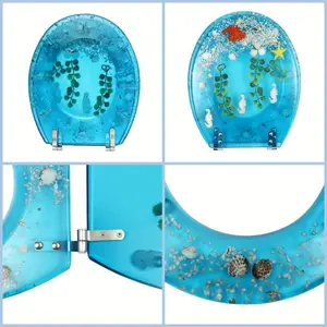 Transparent Resin Toilet Seat, Silent Thickened Toilet Lid, Suitable for U-shaped and V-shaped Toilets, 3D Effect Decorative Seat, Household Bathroom Decoration